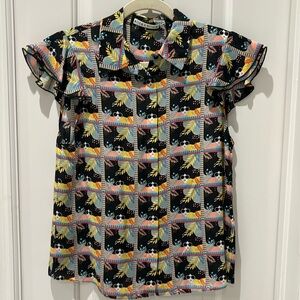 ALICE & OLIVIA classic print short sleeve silk blouse